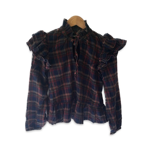 🔥NWT 🔥 Blank NYC Ruffle Detail Plaid Blouse Size S - Picture 4 of 6